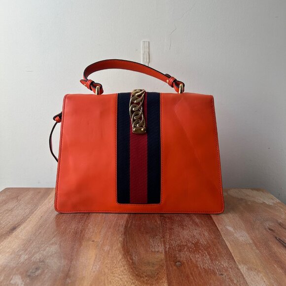 Gucci Leather Sylvie Web Orange Medium - Picture 2 of 16